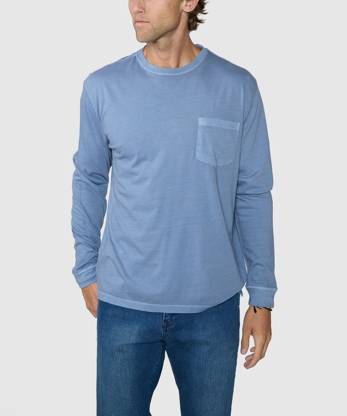 Westport Lifestyle Long Sleeve Ocean Washed Crew Neck Pocket T-Shirt - Lake, Men's Big & Tall