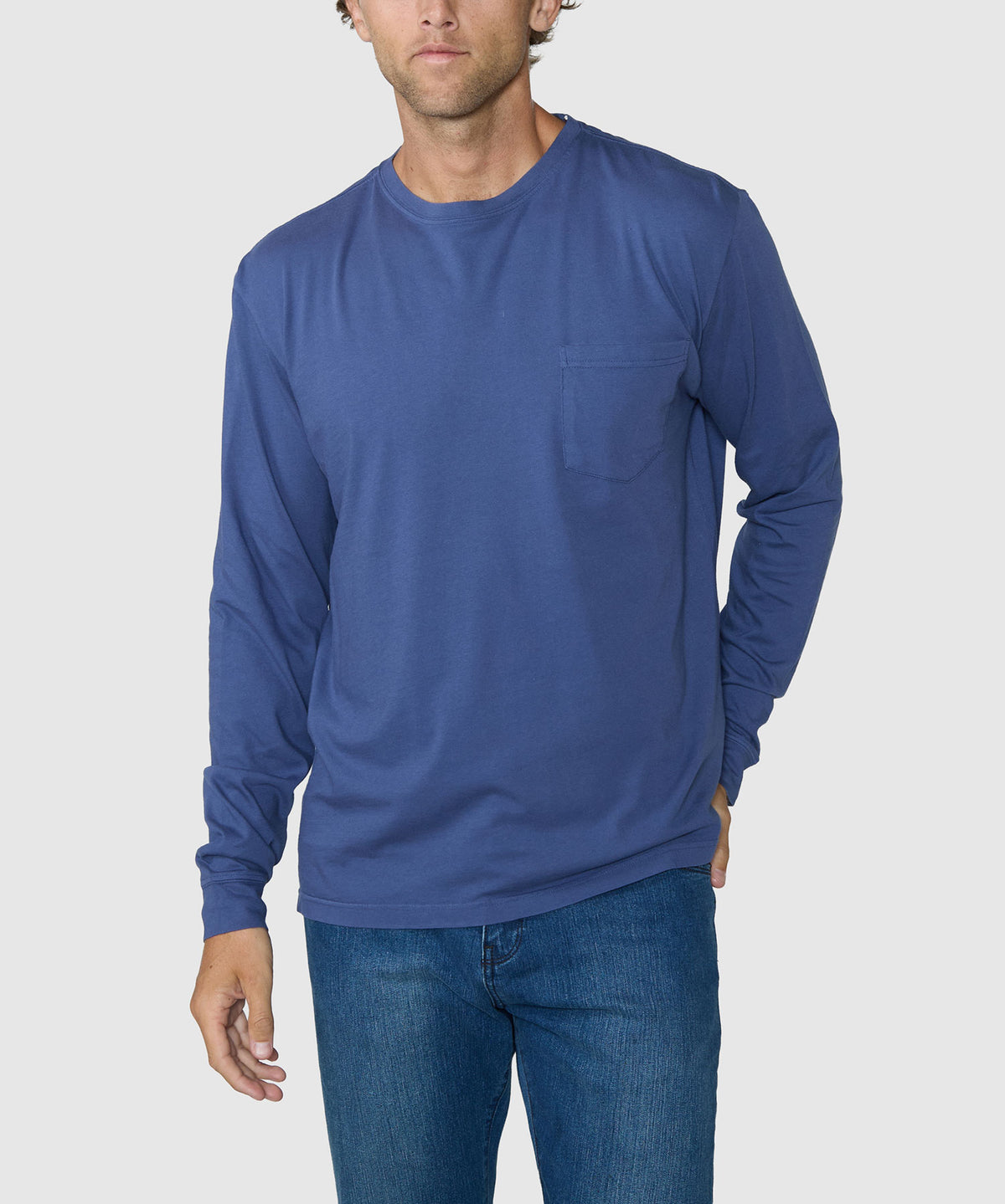 Westport Lifestyle Long Sleeve Ocean Washed Crew Neck Pocket T-Shirt - Navy, Men's Big & Tall