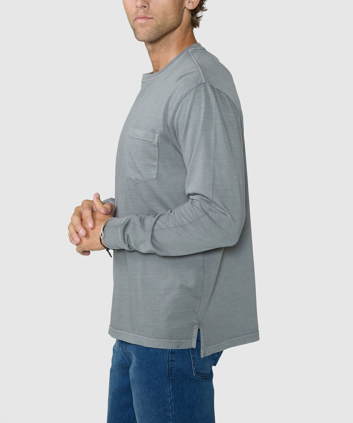Westport Lifestyle Long Sleeve Ocean Washed Crew Neck Pocket T-Shirt - Tumbleweed, Men's Big & Tall