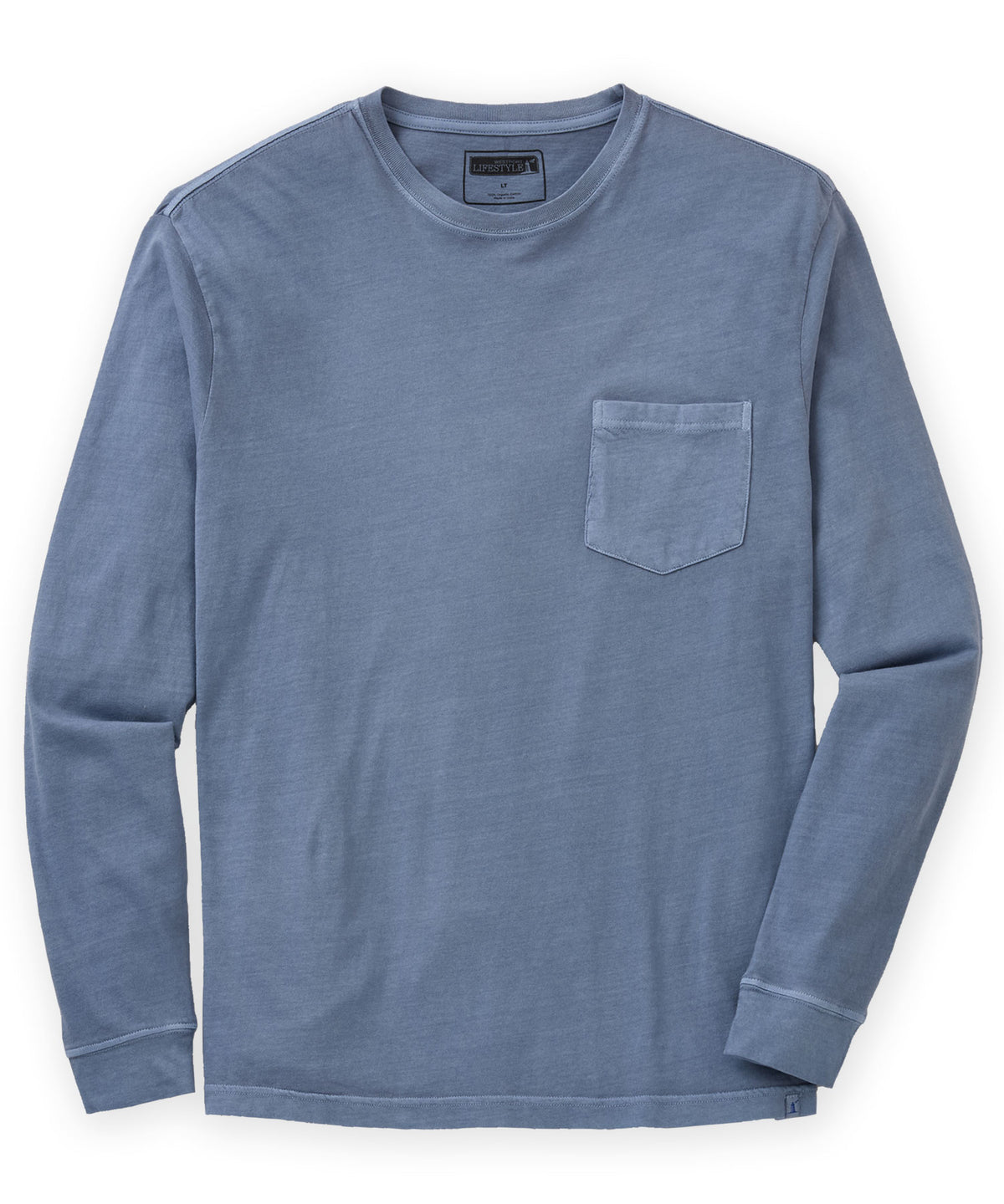Westport Lifestyle Long Sleeve Ocean Washed Crew Neck Pocket T-Shirt - Lake, Men's Big & Tall