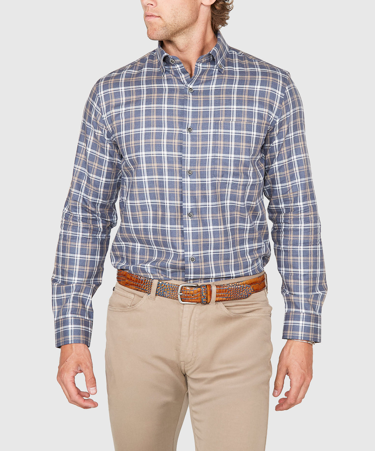 Westport Lifestyle Long Sleeve Button Down Collar Plaid Sport Shirt, Men's Big & Tall