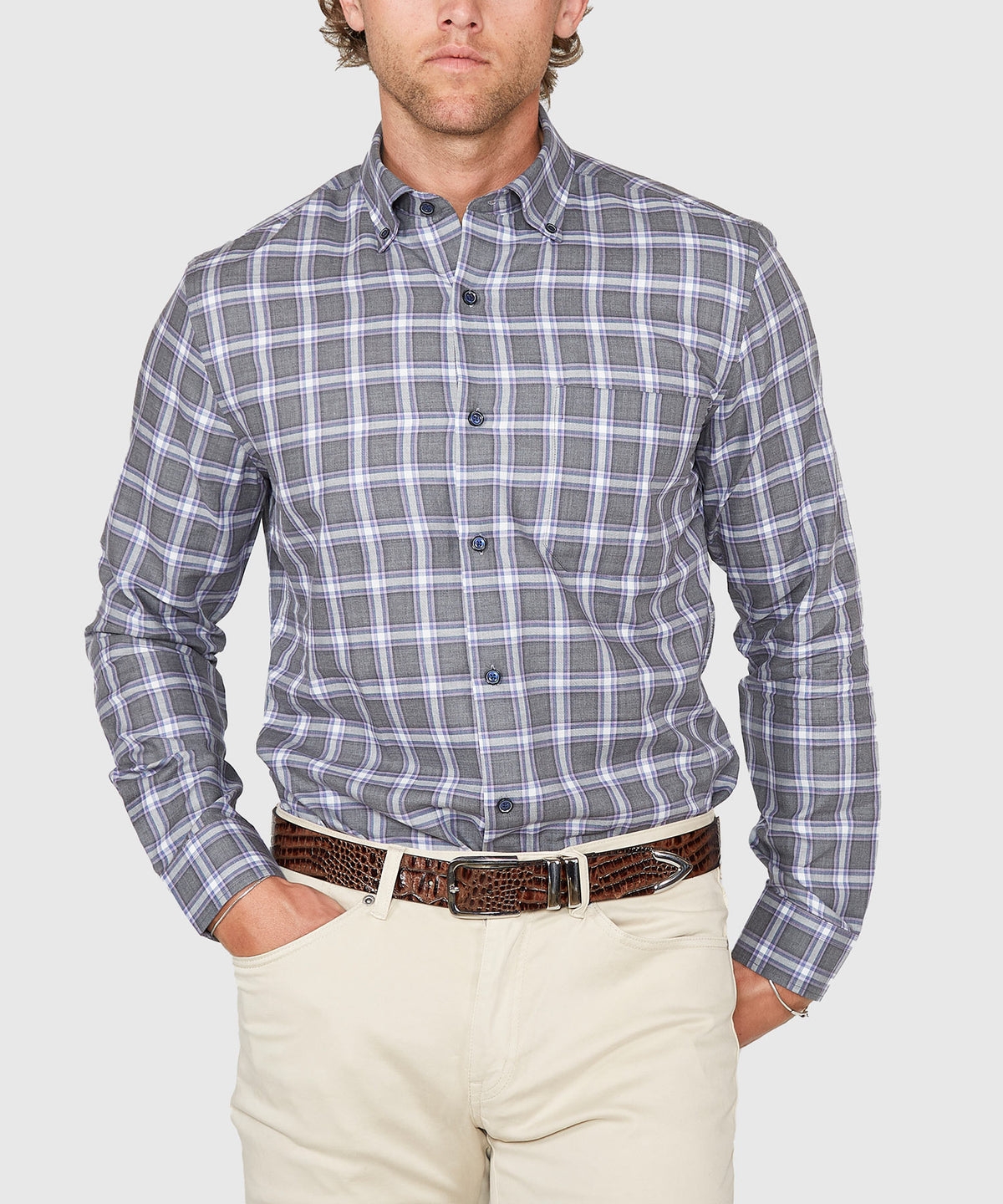 Westport Lifestyle Long Sleeve Button Down Collar Plaid Sport Shirt, Men's Big & Tall