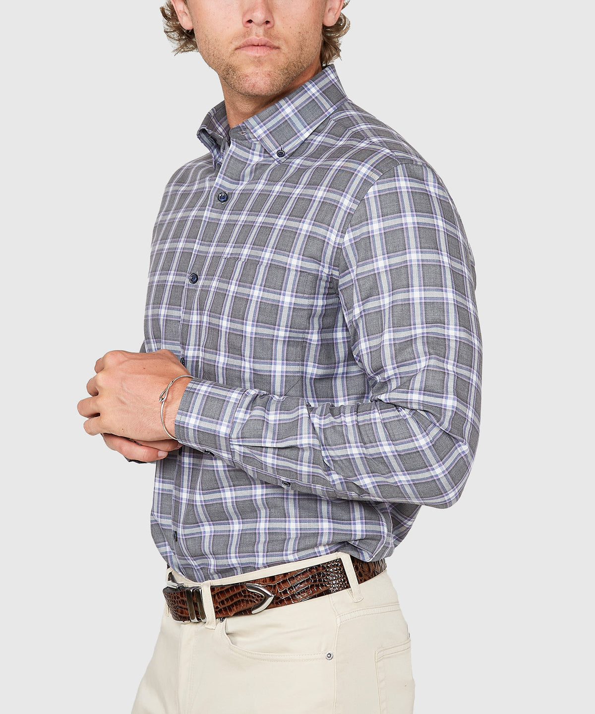 Westport Lifestyle Long Sleeve Button Down Collar Plaid Sport Shirt, Men's Big & Tall