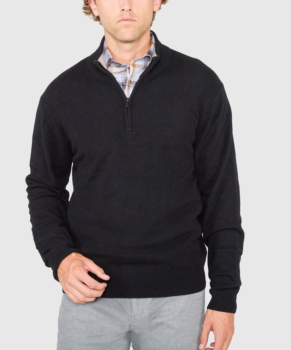 Westport Black Long Sleeve Heritage Cashmere Quarter Zip Pullover, Men's Big & Tall