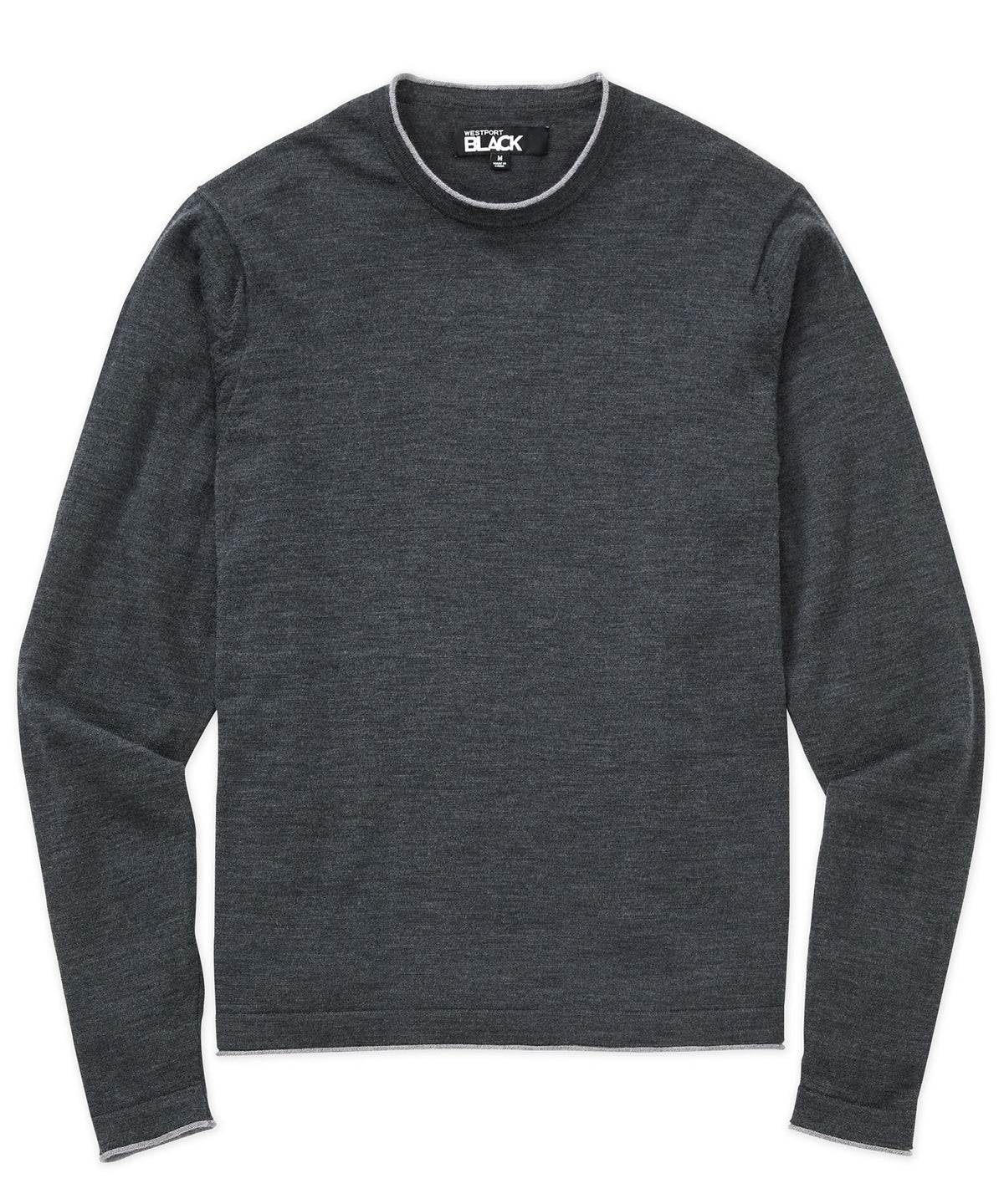 Westport Black Long Sleeve Westbrook Tipped Crew Pullover, Men's Big & Tall