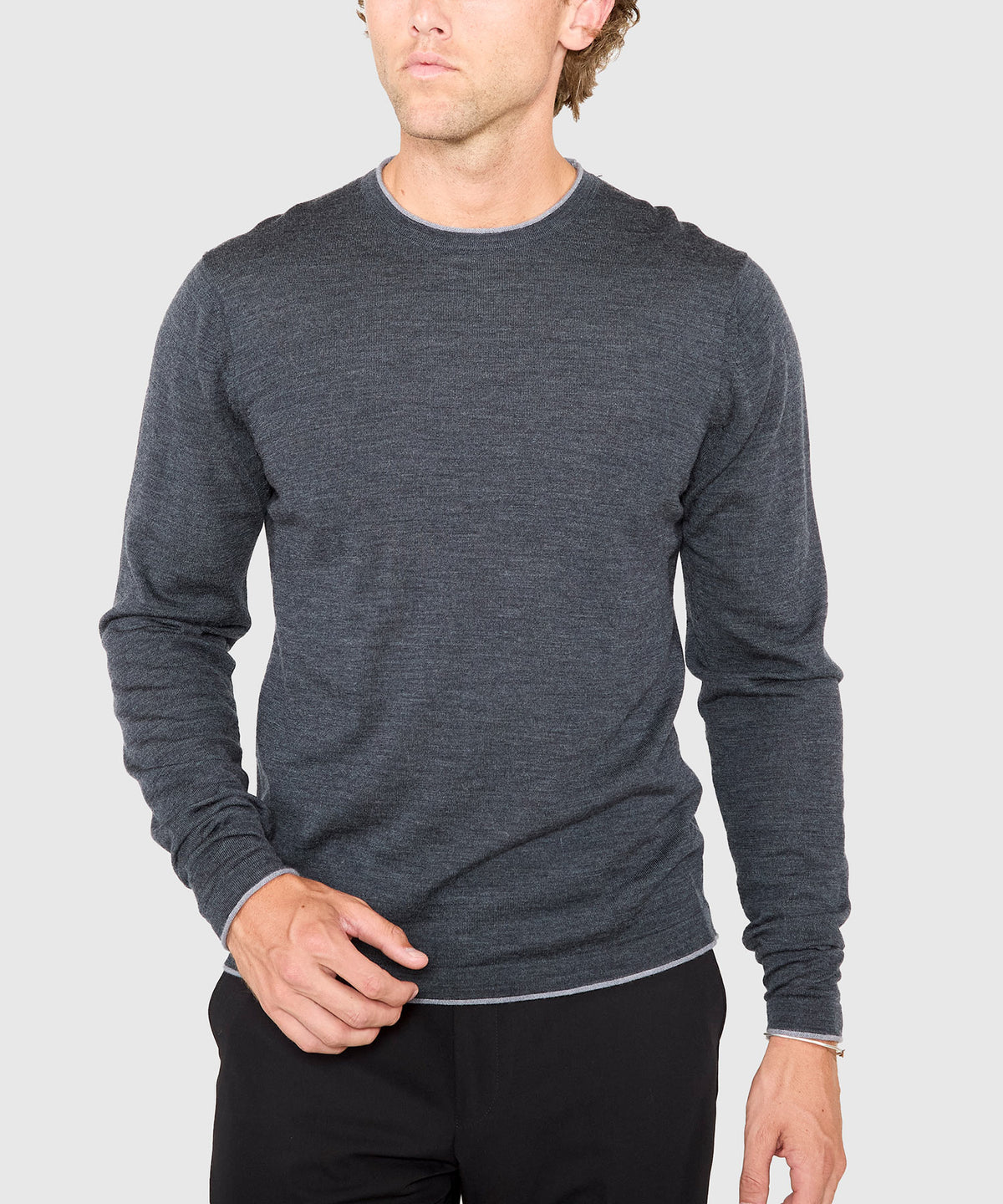 Westport Black Long Sleeve Westbrook Tipped Crew Pullover, Men's Big & Tall