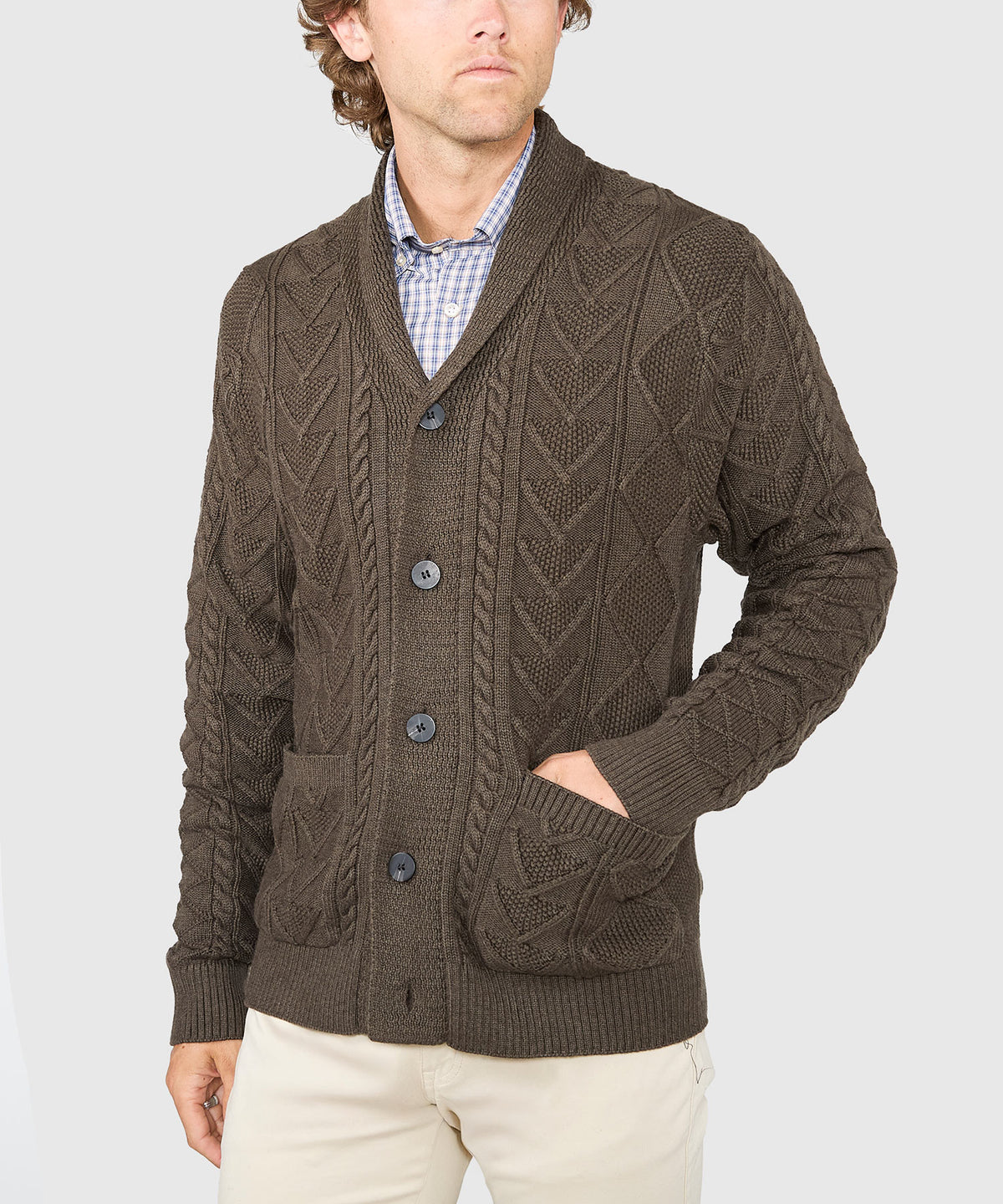 Westport Black Aztec Cable Cardigan, Men's Big & Tall