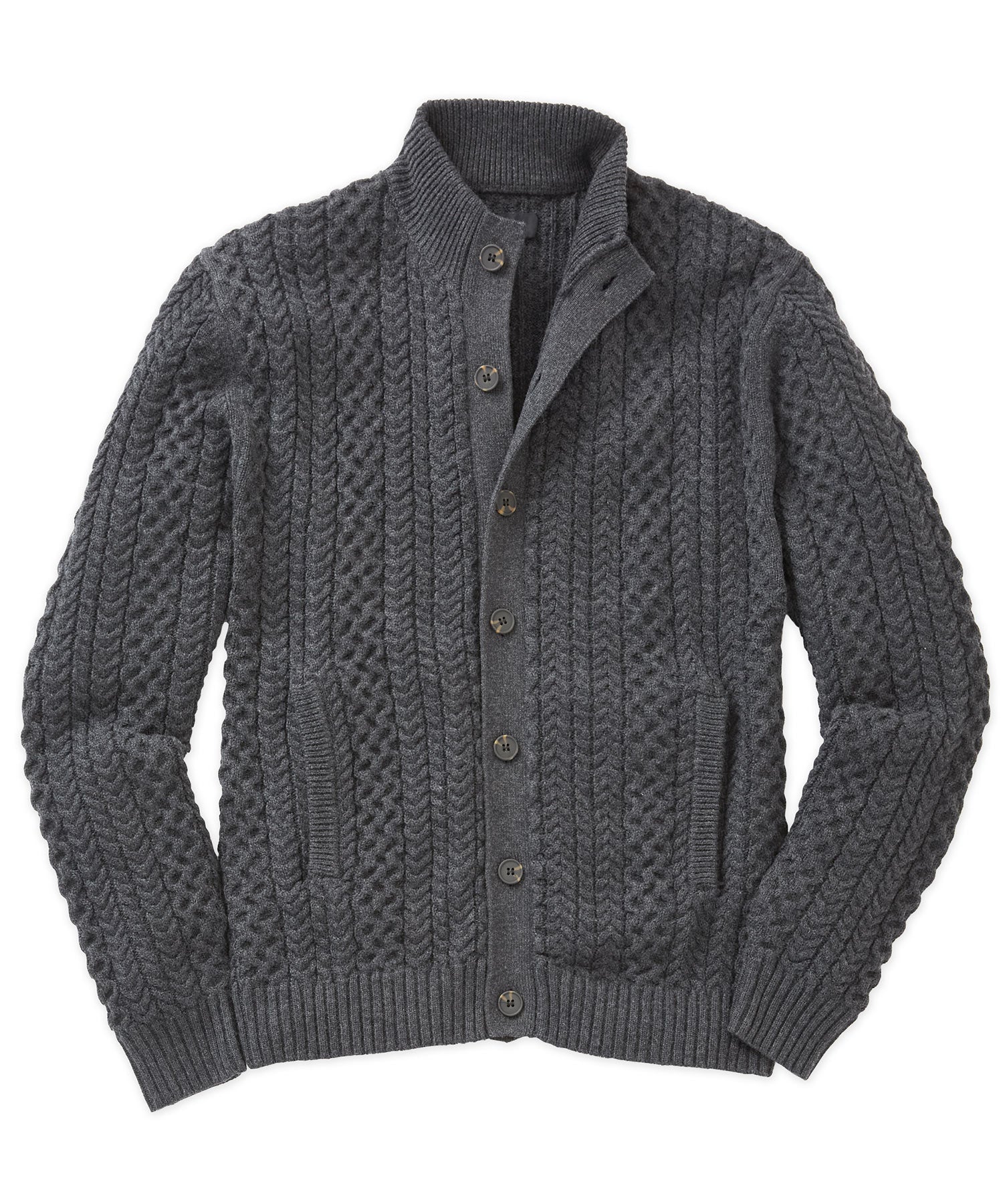 Westport Black Cedarbrook Cable Cardigan Sweater, Men's Big & Tall