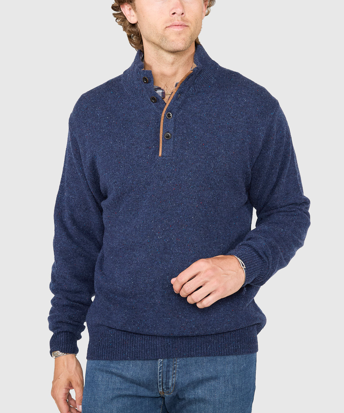 Westport Black Benson Donegal Button Mock Sweater, Men's Big & Tall