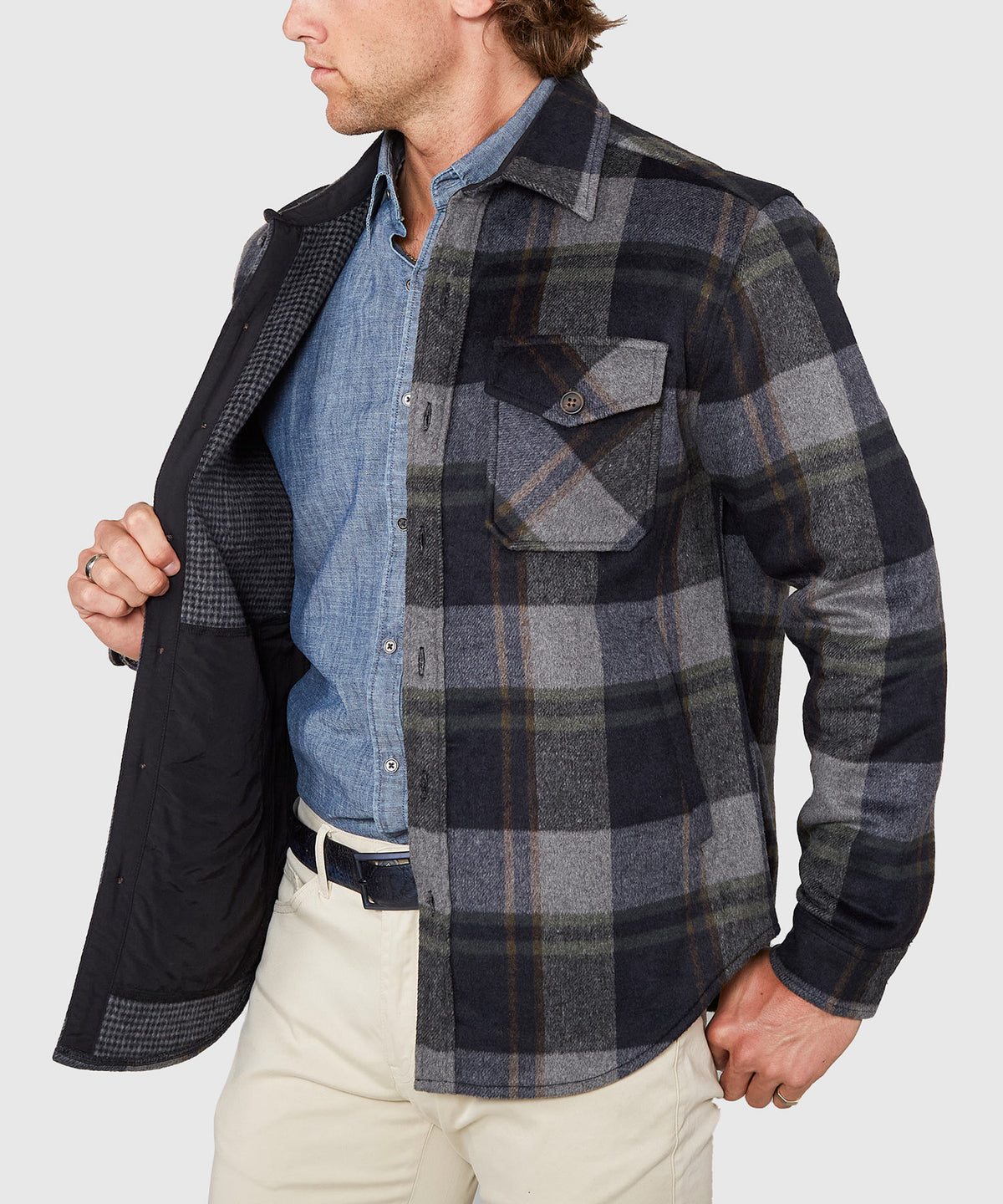 Westport Black Ridgeview Wool Blend Houndstooth Shirt Jacket, Men's Big & Tall