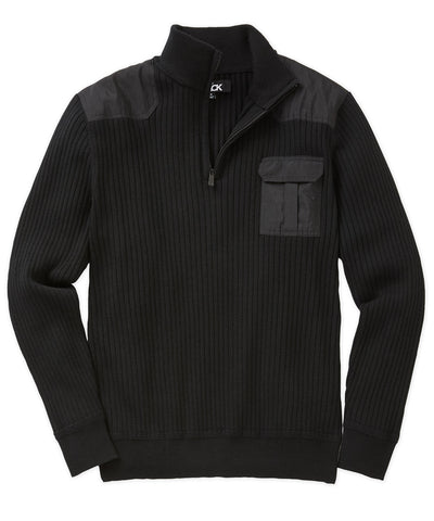 Westport Black Ribbed Military Half Zip Pullover, Men's Big & Tall