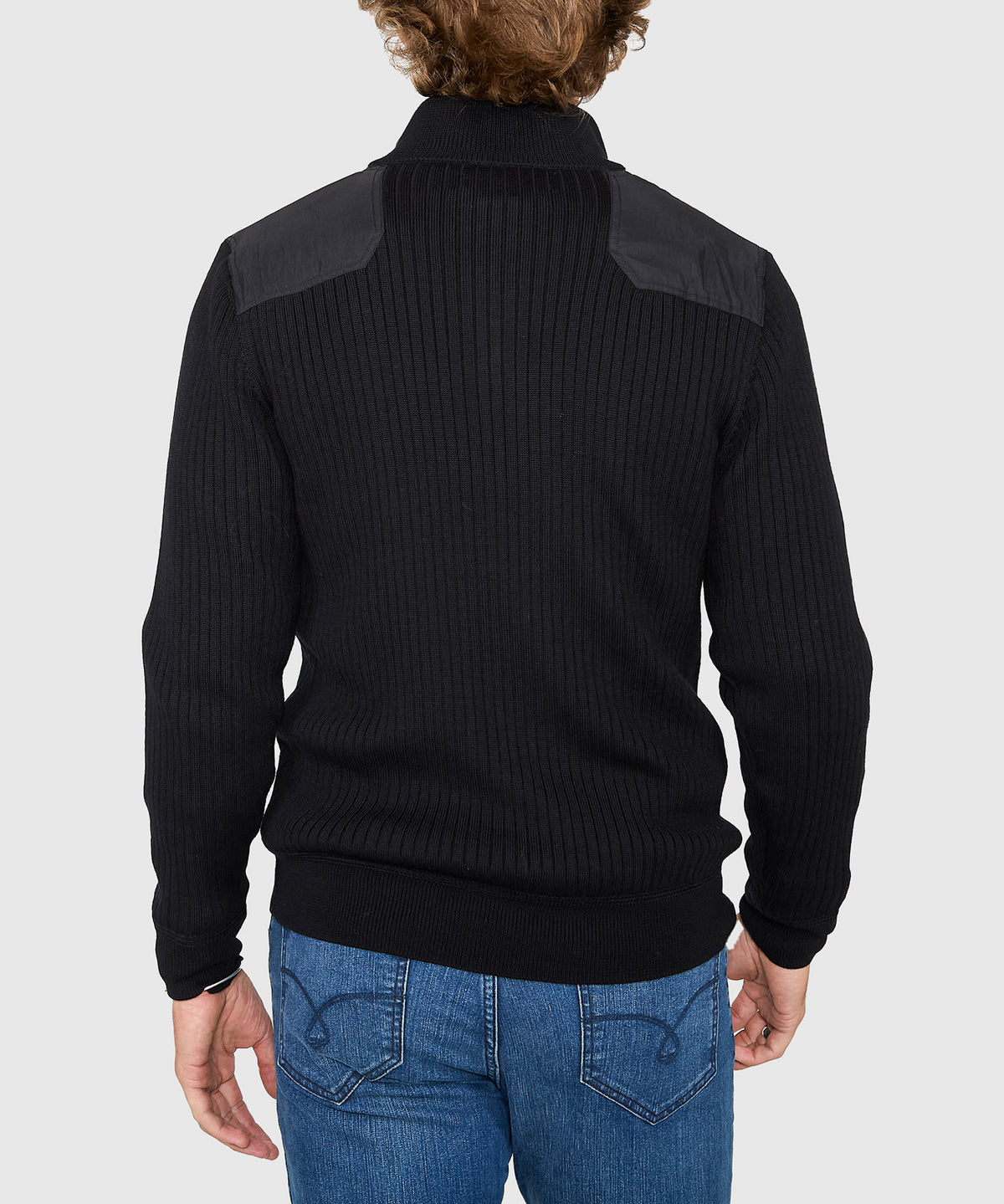 Westport Black Ribbed Military Half Zip Pullover, Men's Big & Tall