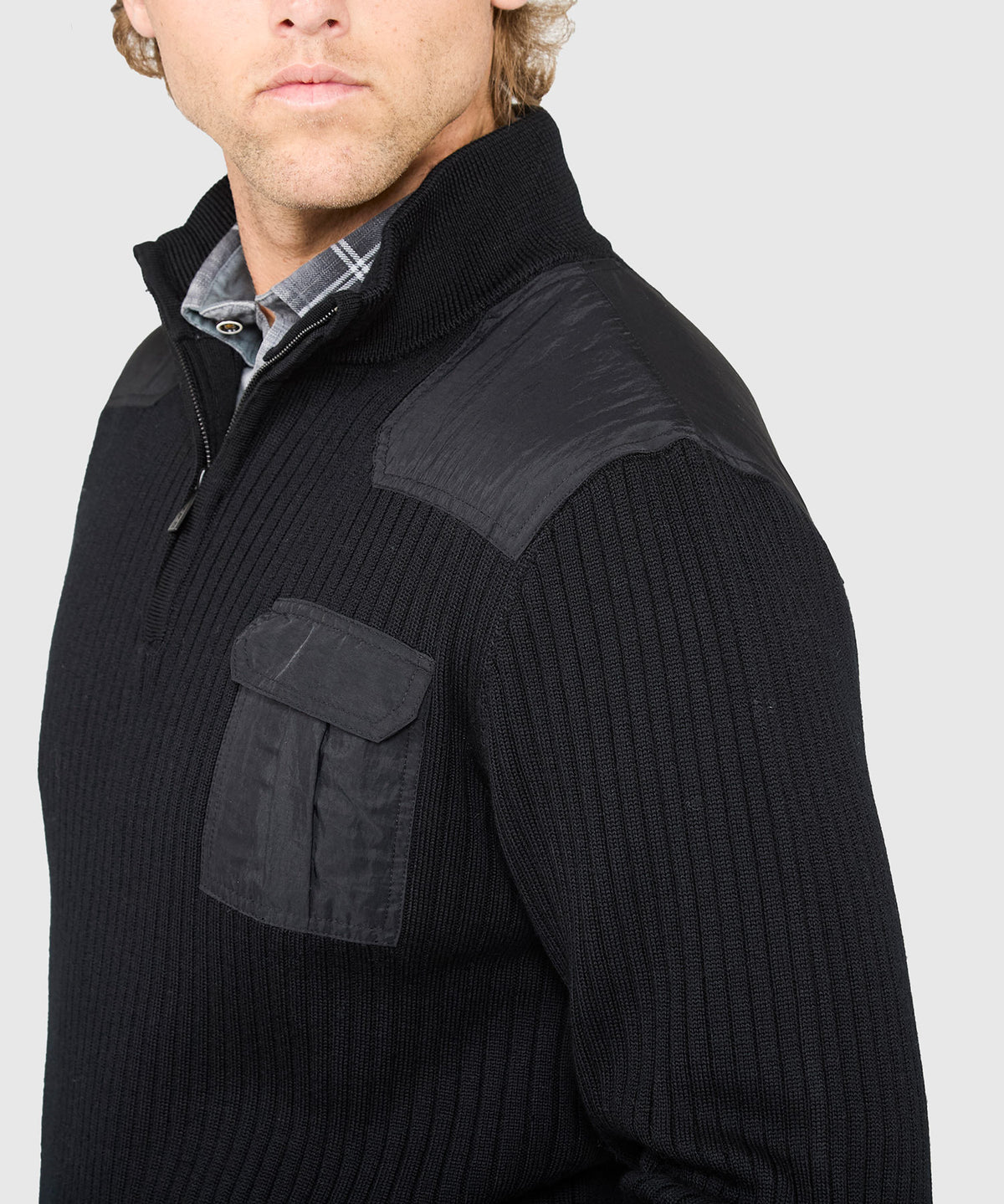 Westport Black Ribbed Military Half Zip Pullover, Men's Big & Tall