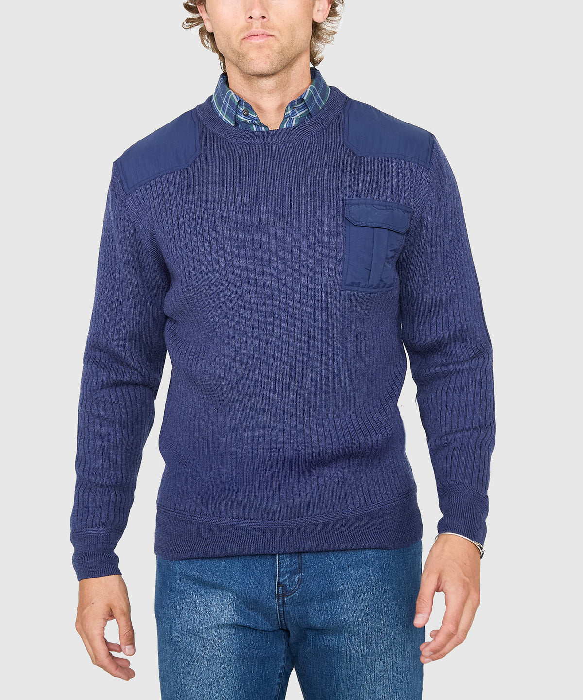 Westport Black Ribbed Military Crew Neck Pullover, Men's Big & Tall
