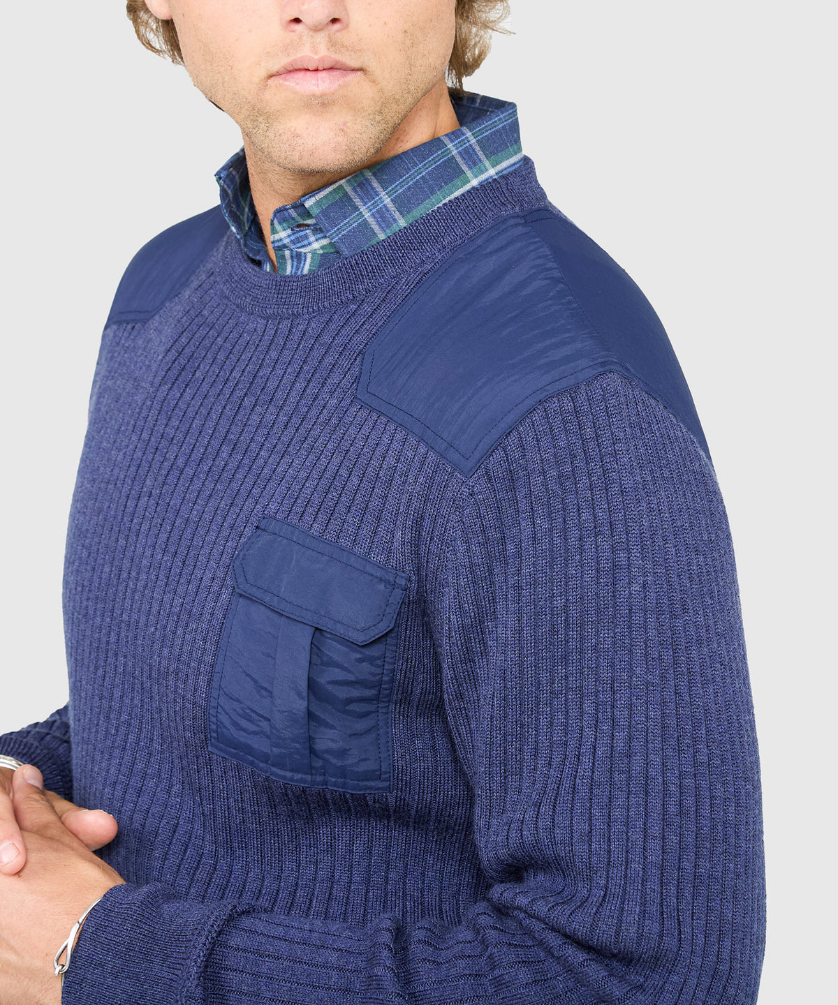 Westport Black Ribbed Military Crew Neck Pullover, Men's Big & Tall