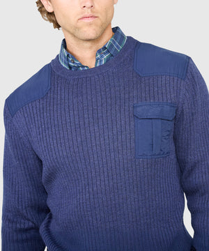 Westport Black Ribbed Military Crew Neck Pullover