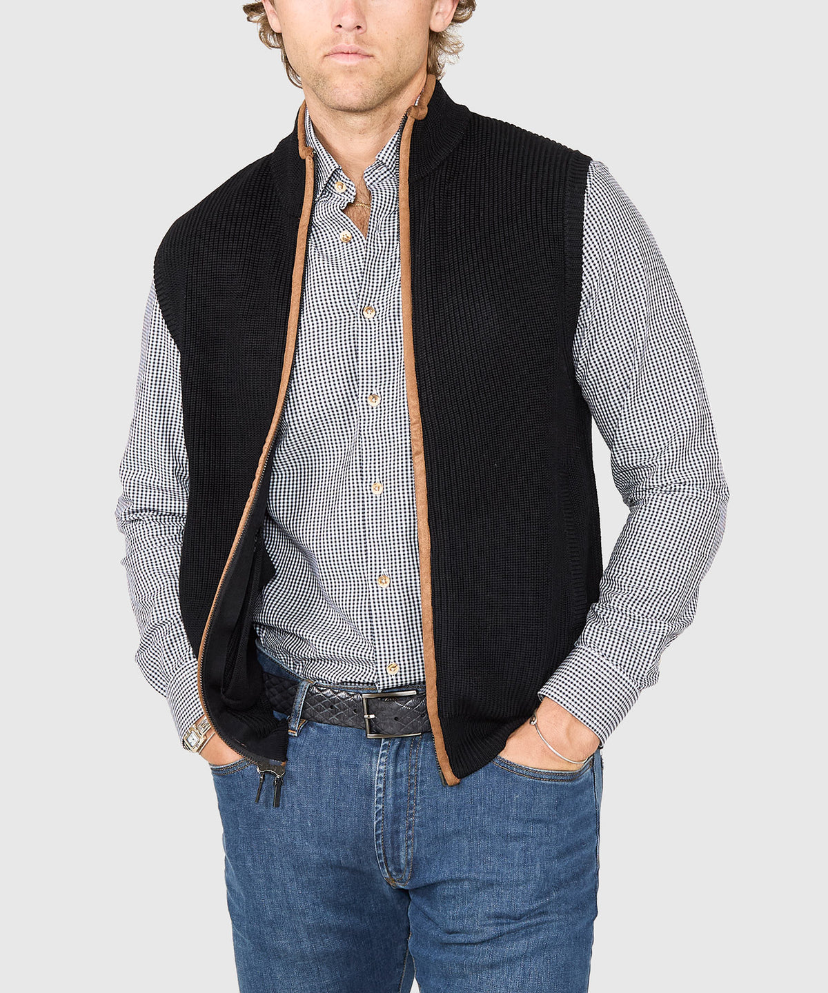 Westport Black Mystic Merino Wool Full Zip Vest, Men's Big & Tall