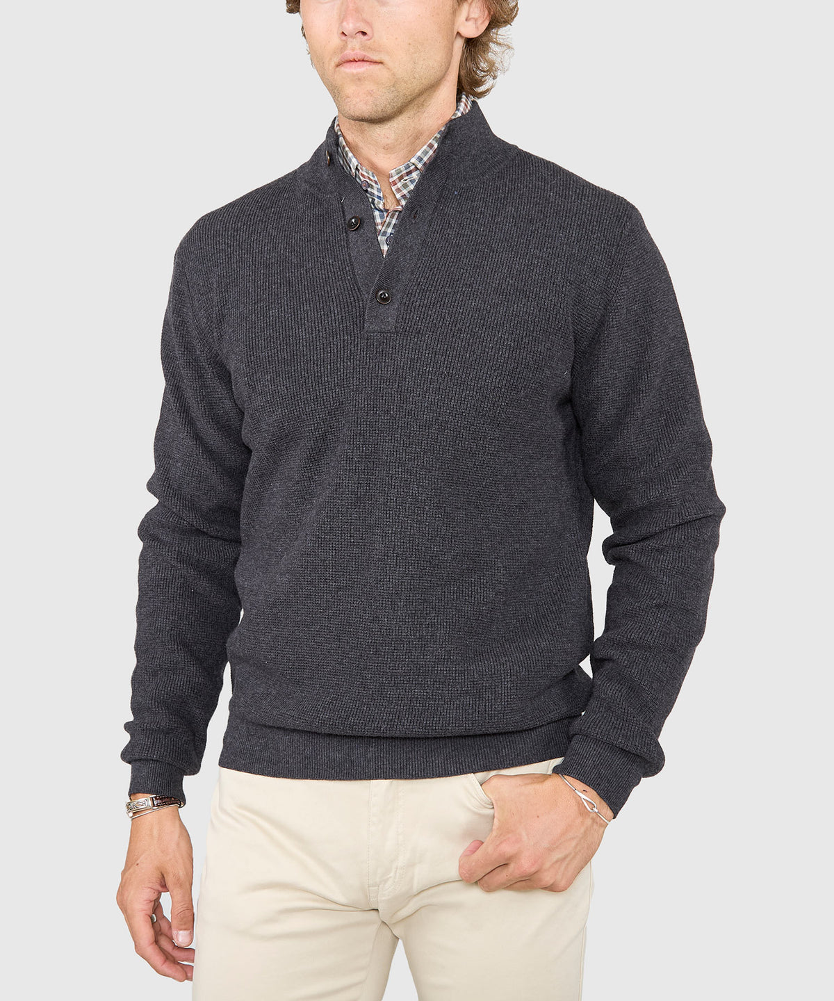 Westport Black Legacy Cotton Cashmere Button Mock Sweater, Men's Big & Tall