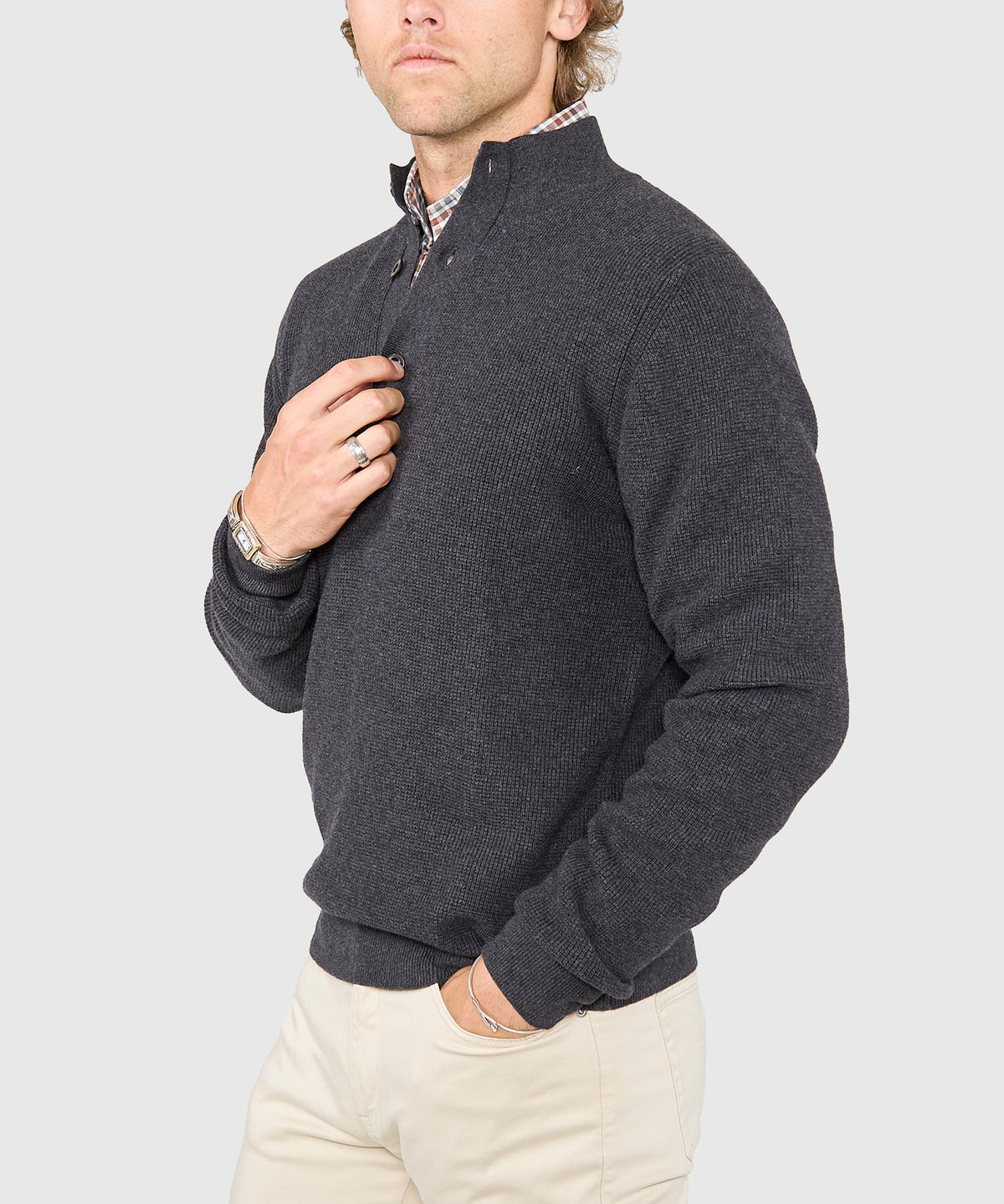 Westport Black Legacy Cotton Cashmere Button Mock Sweater, Men's Big & Tall