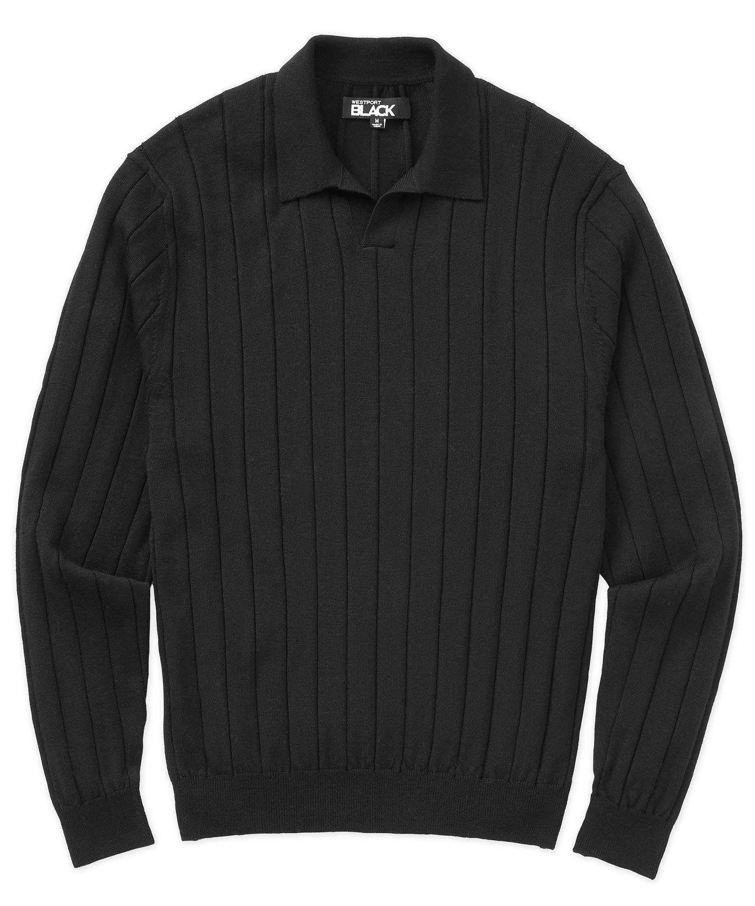 Westport Black Long Sleeve Palermo Merino Johnny Collar Polo, Men's Big & Tall