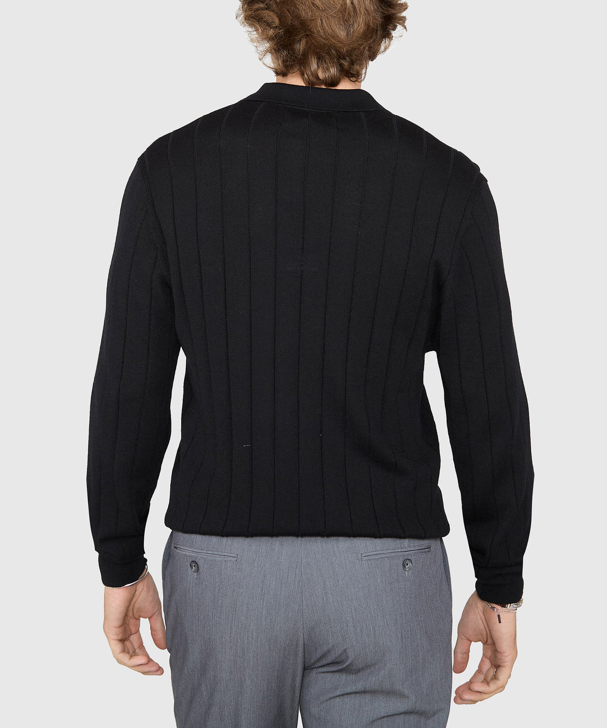 Westport Black Long Sleeve Palermo Merino Johnny Collar Polo, Men's Big & Tall