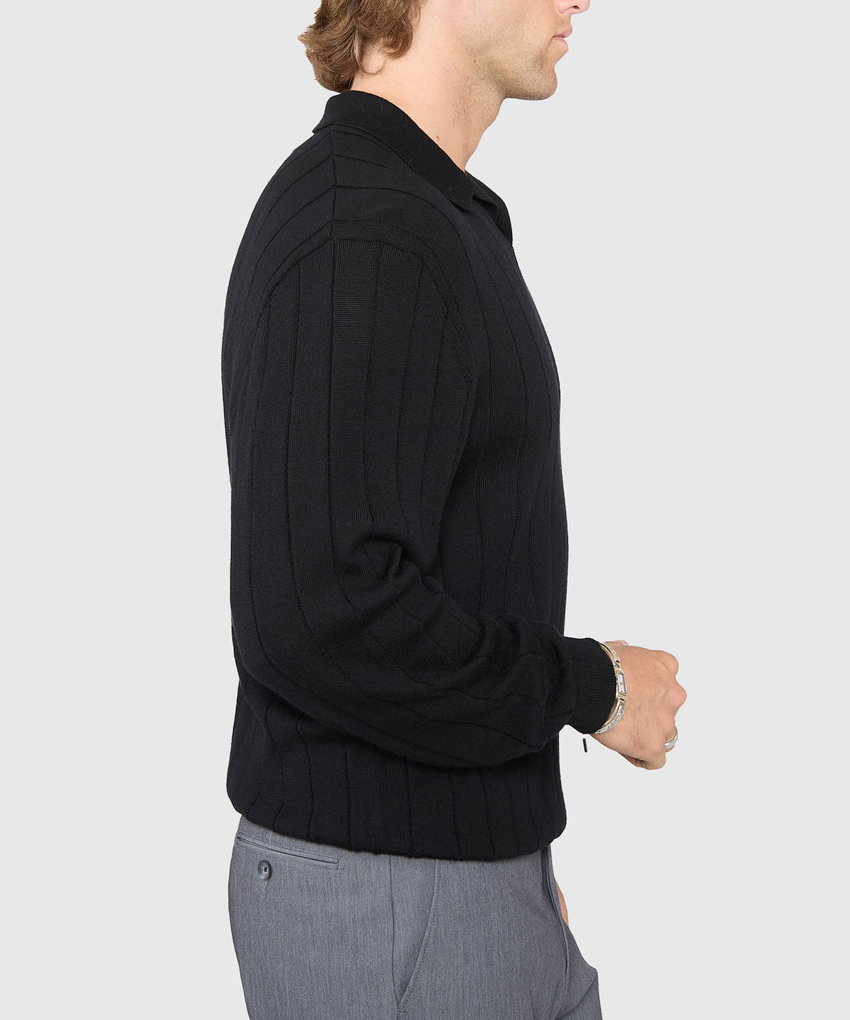 Westport Black Long Sleeve Palermo Merino Johnny Collar Polo, Men's Big & Tall