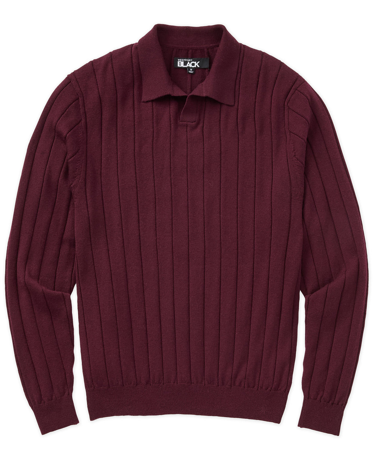 Westport Black Long Sleeve Palermo Merino Johnny Collar Polo, Men's Big & Tall