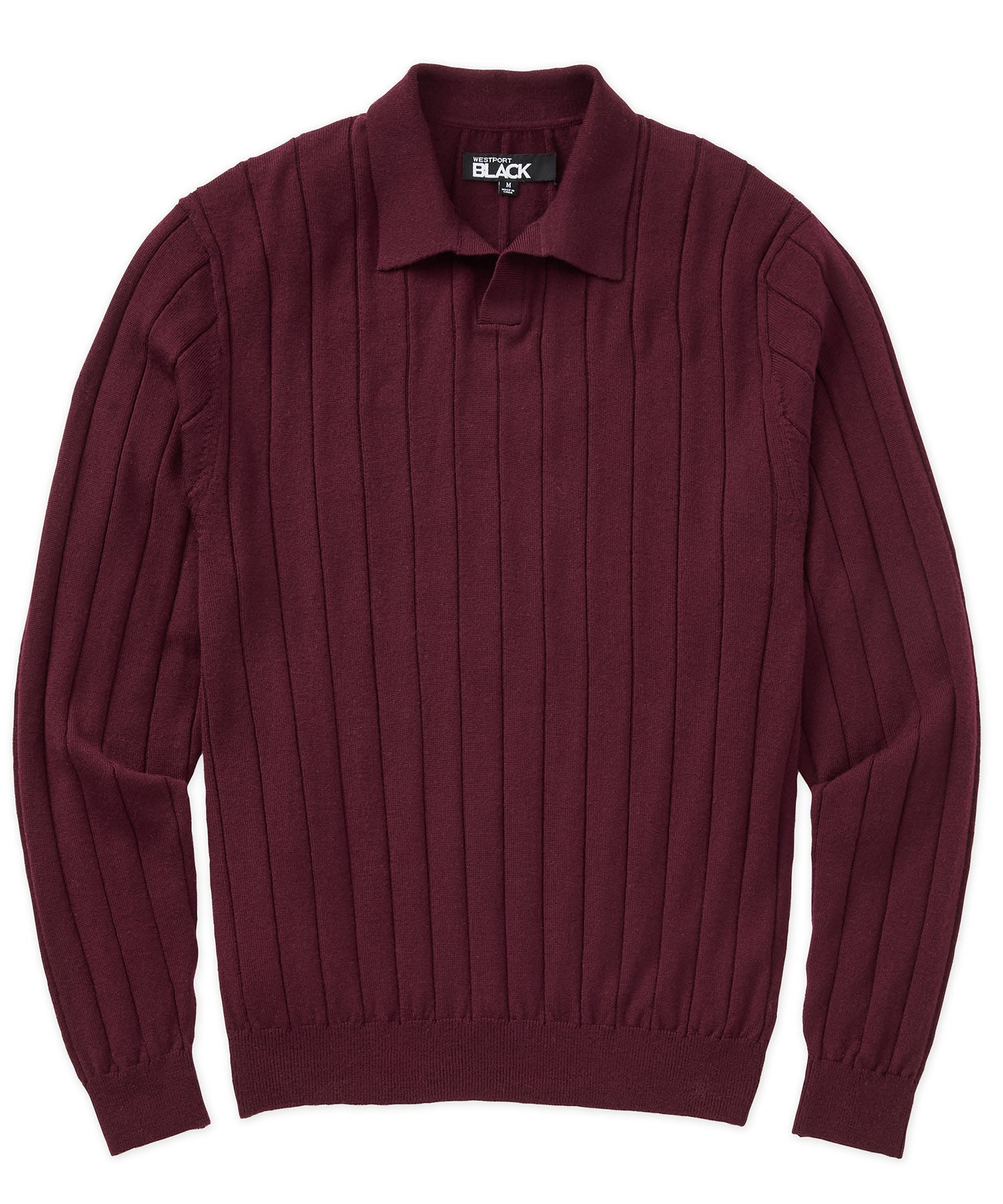 Westport Black Long Sleeve Palermo Merino Johnny Collar Polo