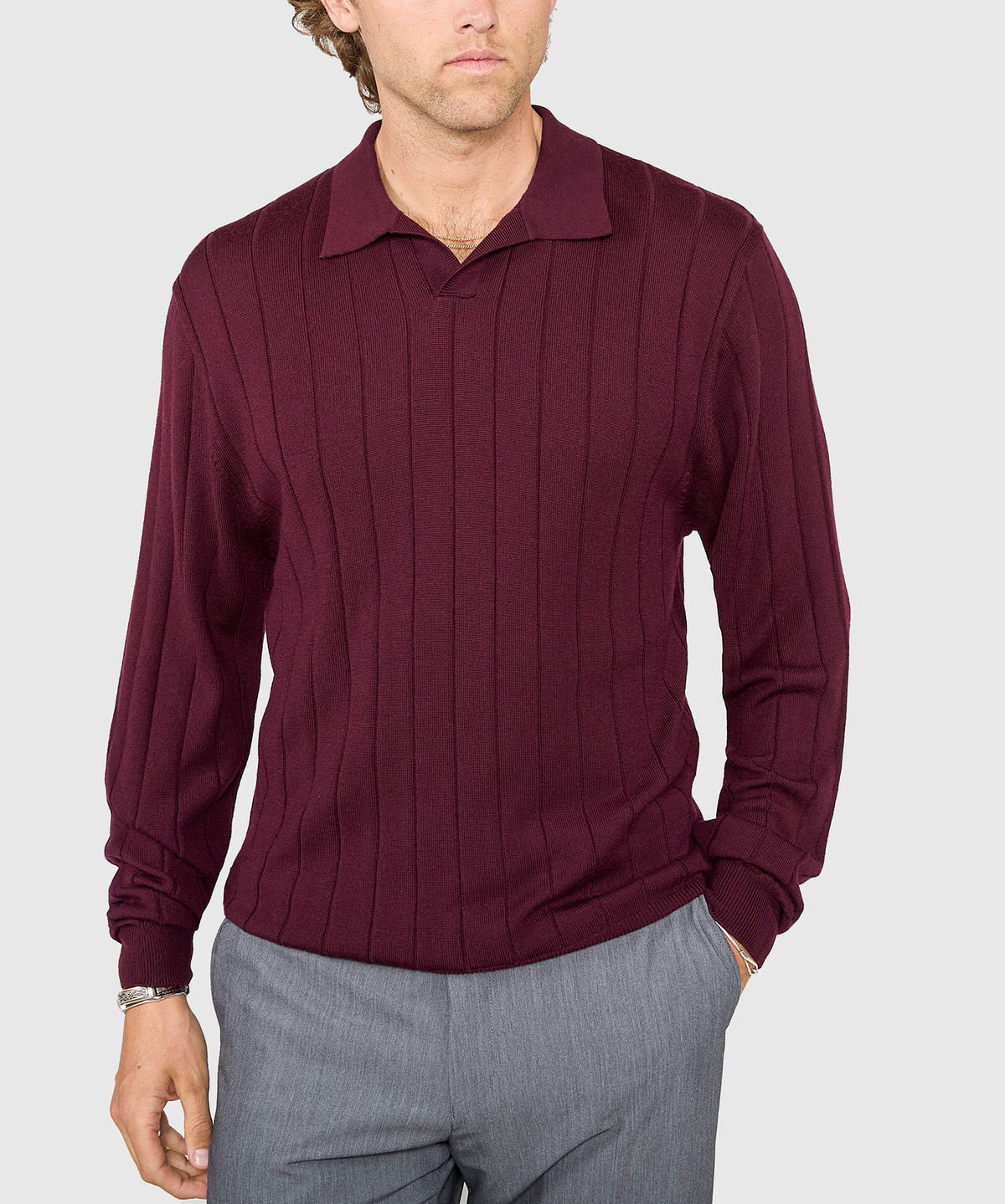 Westport Black Long Sleeve Palermo Merino Johnny Collar Polo, Men's Big & Tall