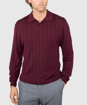 Westport Black Long Sleeve Palermo Merino Johnny Collar Polo