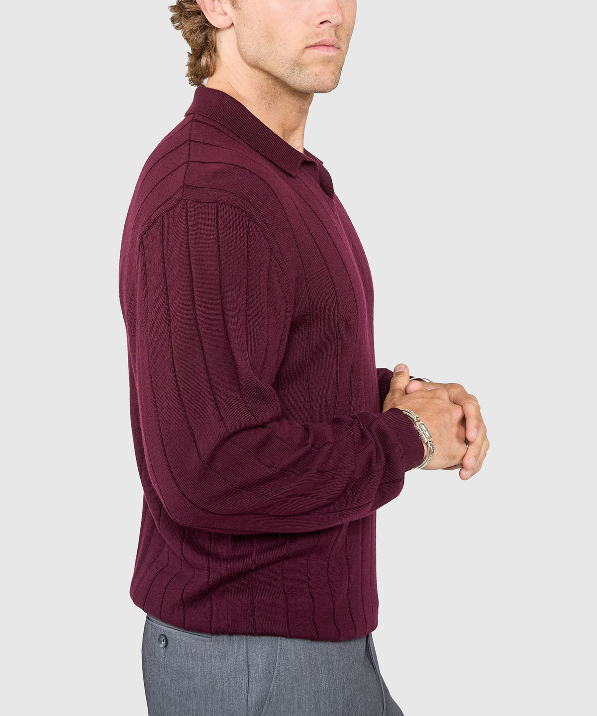 Westport Black Long Sleeve Palermo Merino Johnny Collar Polo, Men's Big & Tall