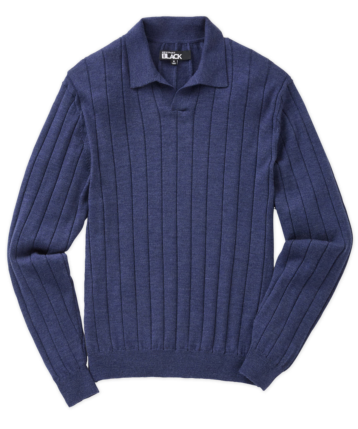 Westport Black Long Sleeve Palermo Merino Johnny Collar Polo, Men's Big & Tall