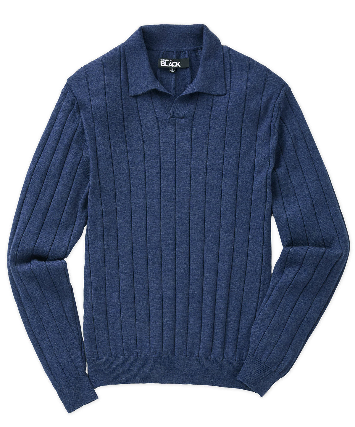 Westport Black Long Sleeve Palermo Merino Johnny Collar Polo, Men's Big & Tall