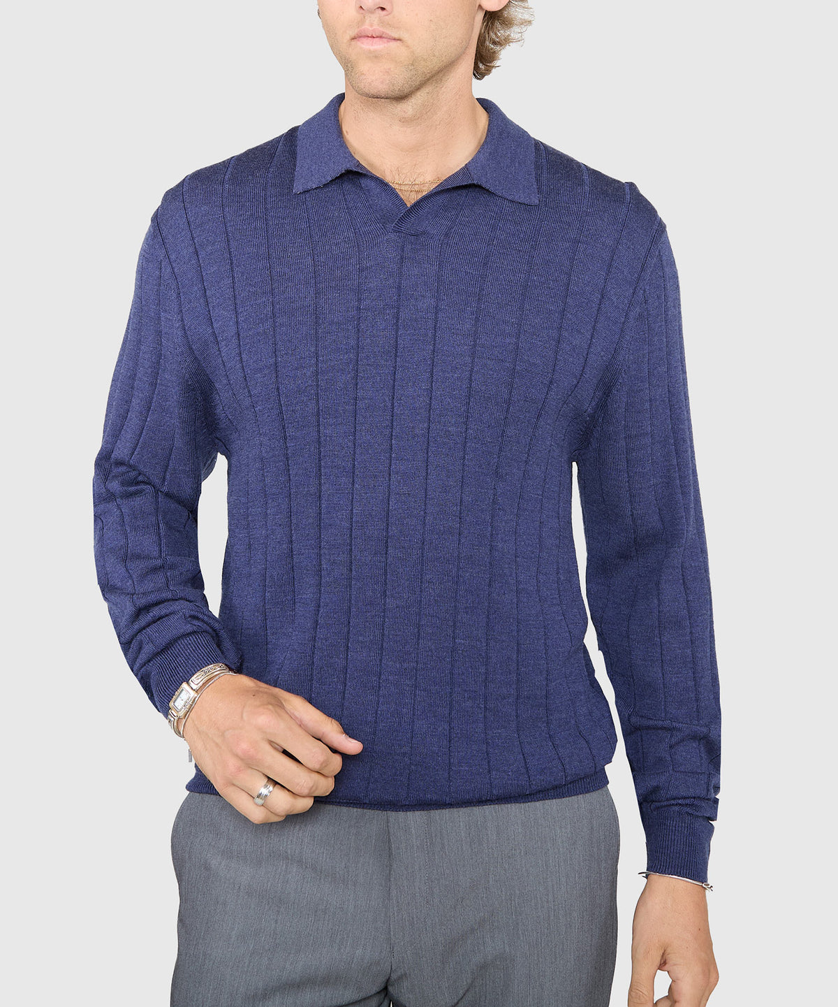 Westport Black Long Sleeve Palermo Merino Johnny Collar Polo, Men's Big & Tall