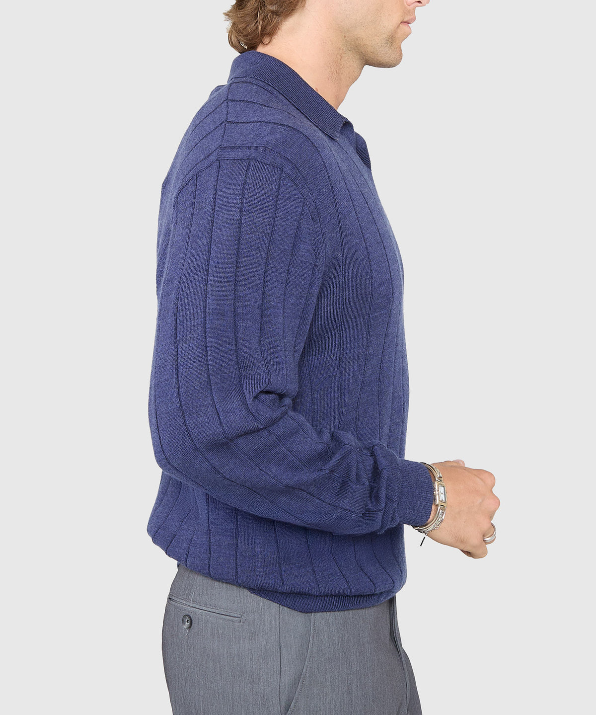 Westport Black Long Sleeve Palermo Merino Johnny Collar Polo, Men's Big & Tall