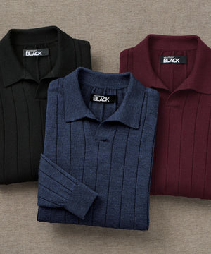 Westport Black Long Sleeve Palermo Merino Johnny Collar Polo