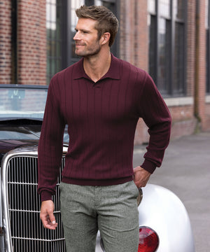 Westport Black Long Sleeve Palermo Merino Johnny Collar Polo