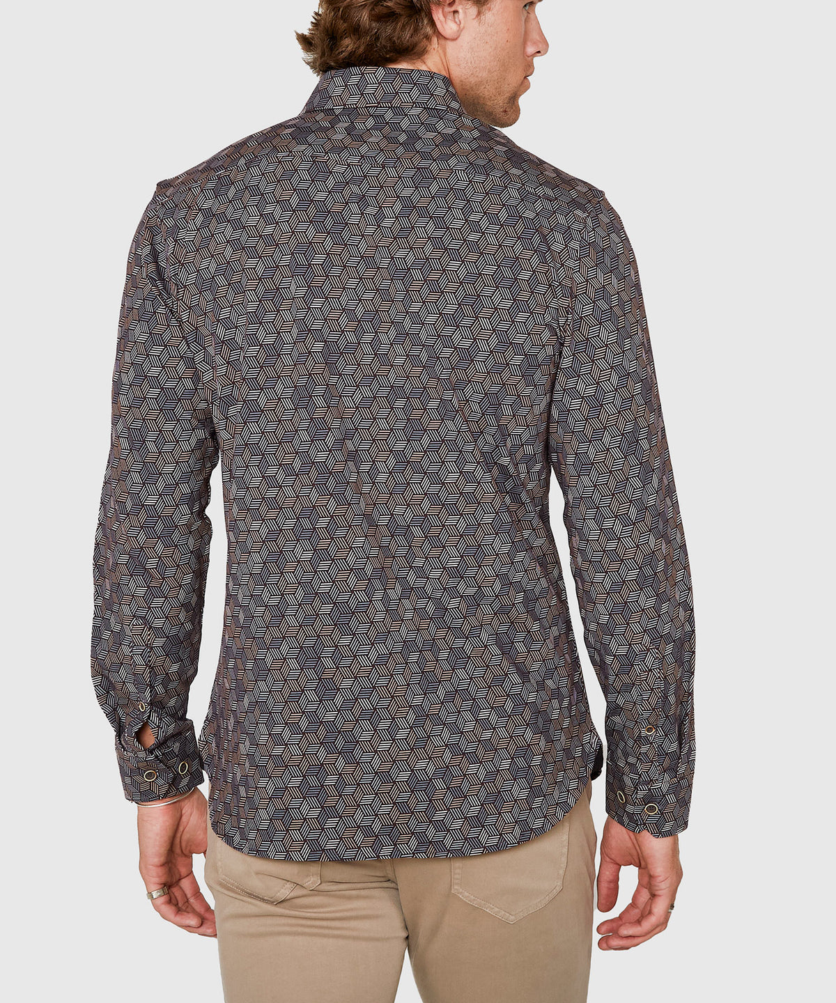 Westport Black Long Sleeve Hidden Button Down Collar Hex Print Knit Sport Shirt, Men's Big & Tall