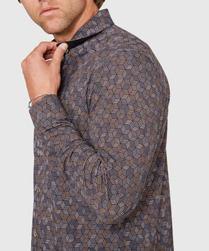 Westport Black Long Sleeve Hidden Button Down Collar Hex Print Knit Sport Shirt
