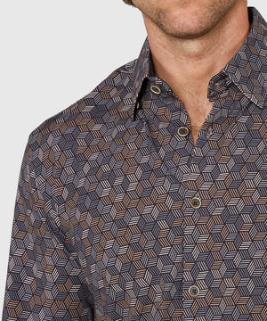 Westport Black Long Sleeve Hidden Button Down Collar Hex Print Knit Sport Shirt