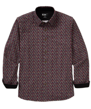 Westport Black Long Sleeve Hidden Button Down Collar Petal Print Knit Sport Shirt
