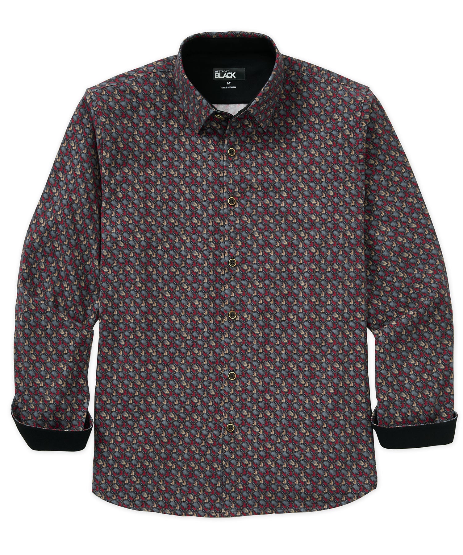 Westport Black Long Sleeve Hidden Button Down Collar Petal Print Knit Sport Shirt, Men's Big & Tall
