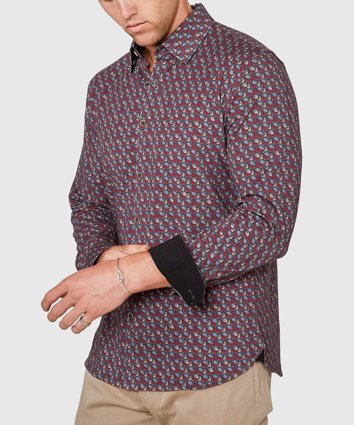 Westport Black Long Sleeve Hidden Button Down Collar Petal Print Knit Sport Shirt, Men's Big & Tall