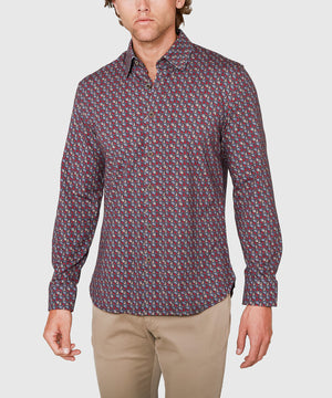 Westport Black Long Sleeve Hidden Button Down Collar Petal Print Knit Sport Shirt