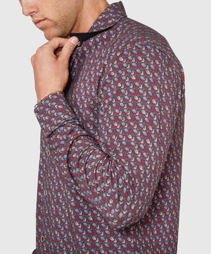 Westport Black Long Sleeve Hidden Button Down Collar Petal Print Knit Sport Shirt