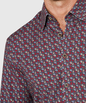 Westport Black Long Sleeve Hidden Button Down Collar Petal Print Knit Sport Shirt
