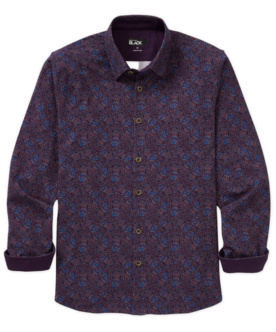 Westport Black Long Sleeve Hidden Button Down Collar Paisley Print Knit Sport Shirt, Men's Big & Tall