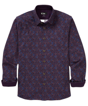 Westport Black Long Sleeve Hidden Button Down Collar Paisley Print Knit Sport Shirt