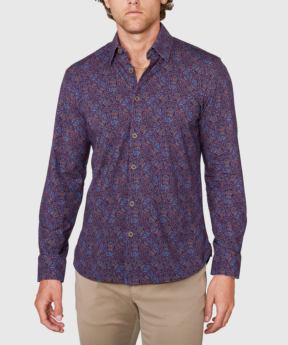 Westport Black Long Sleeve Hidden Button Down Collar Paisley Print Knit Sport Shirt, Men's Big & Tall
