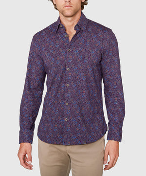 Westport Black Long Sleeve Hidden Button Down Collar Paisley Print Knit Sport Shirt